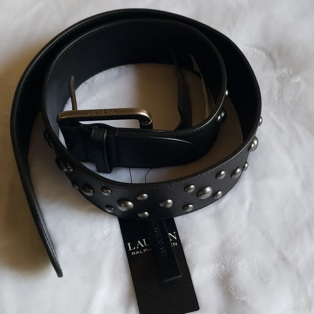 Lauren Ralph Lauren‎ Studded 2ins Wide Black leather Belt. NWT. Size SMALL